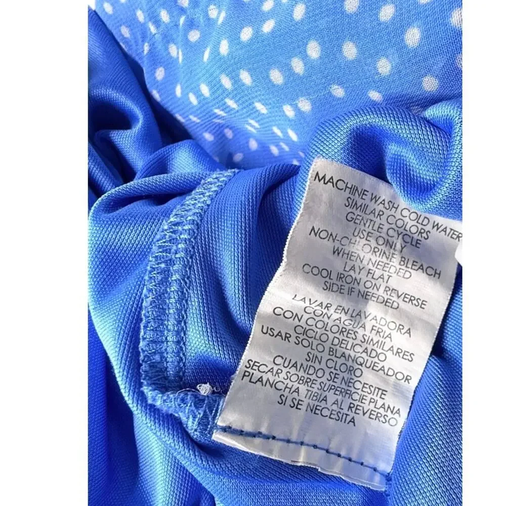 Speechless Crepe Party Dress Girls 10 Blue Polka Dot 3/4 Sleeve Ruched Top Lined